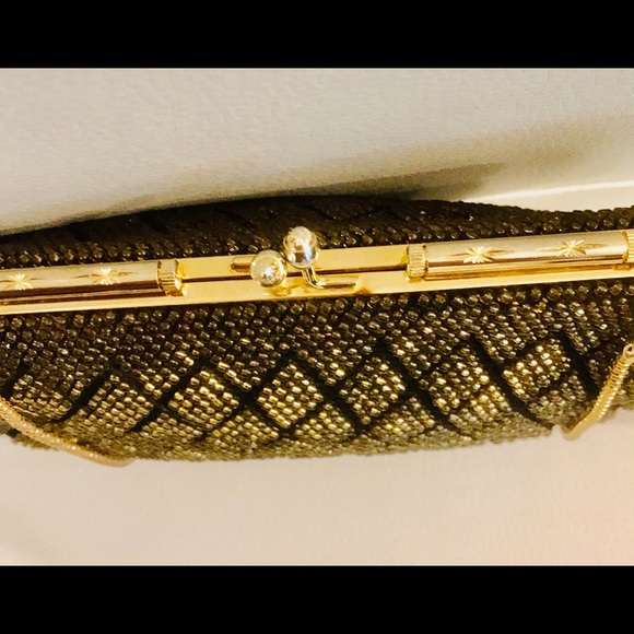 Shine bright w/ vintage gold beaded and black stitched evening purse/clutch - Picture 7 of 7